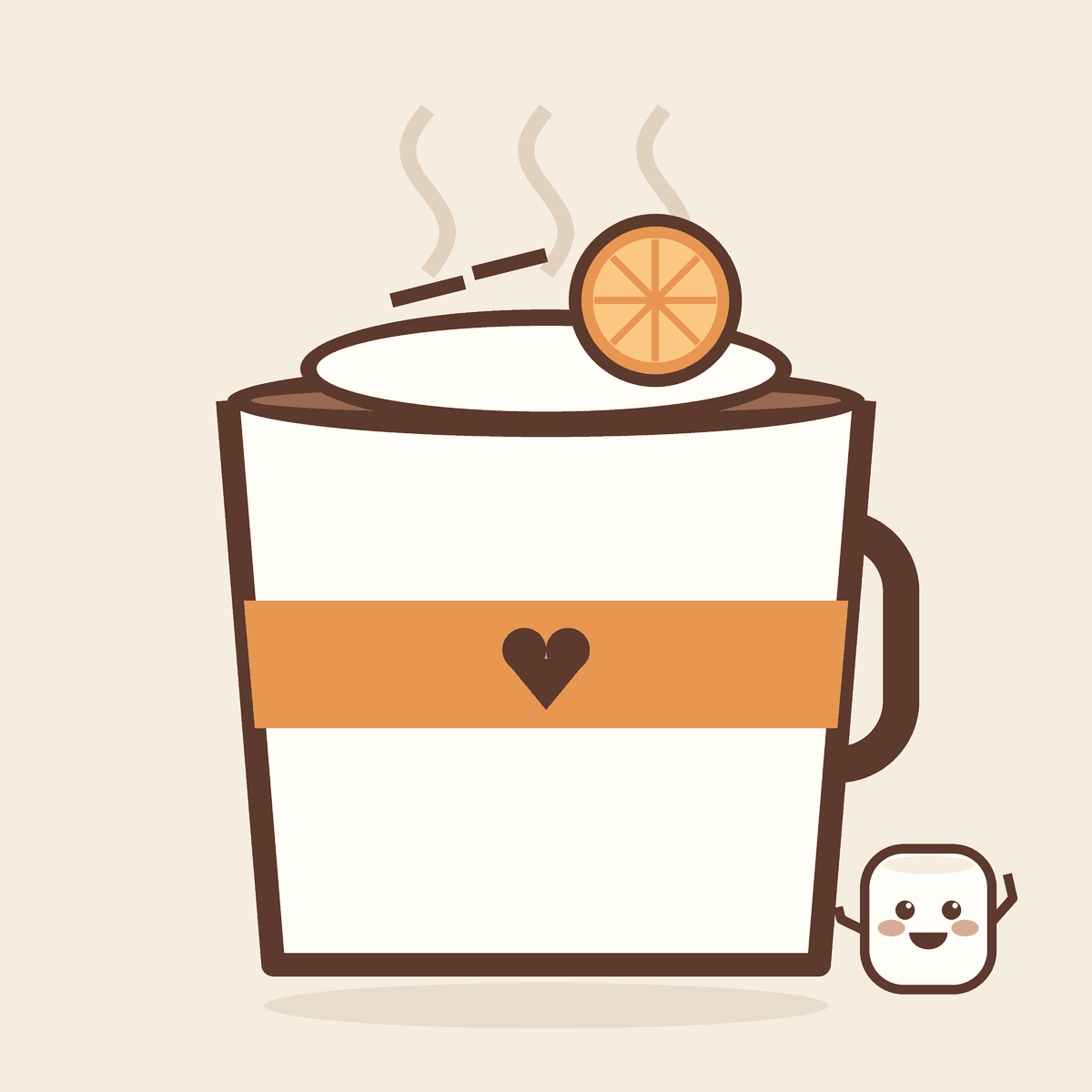 A spiced orange hot chocolate topped with cream and an orange slice