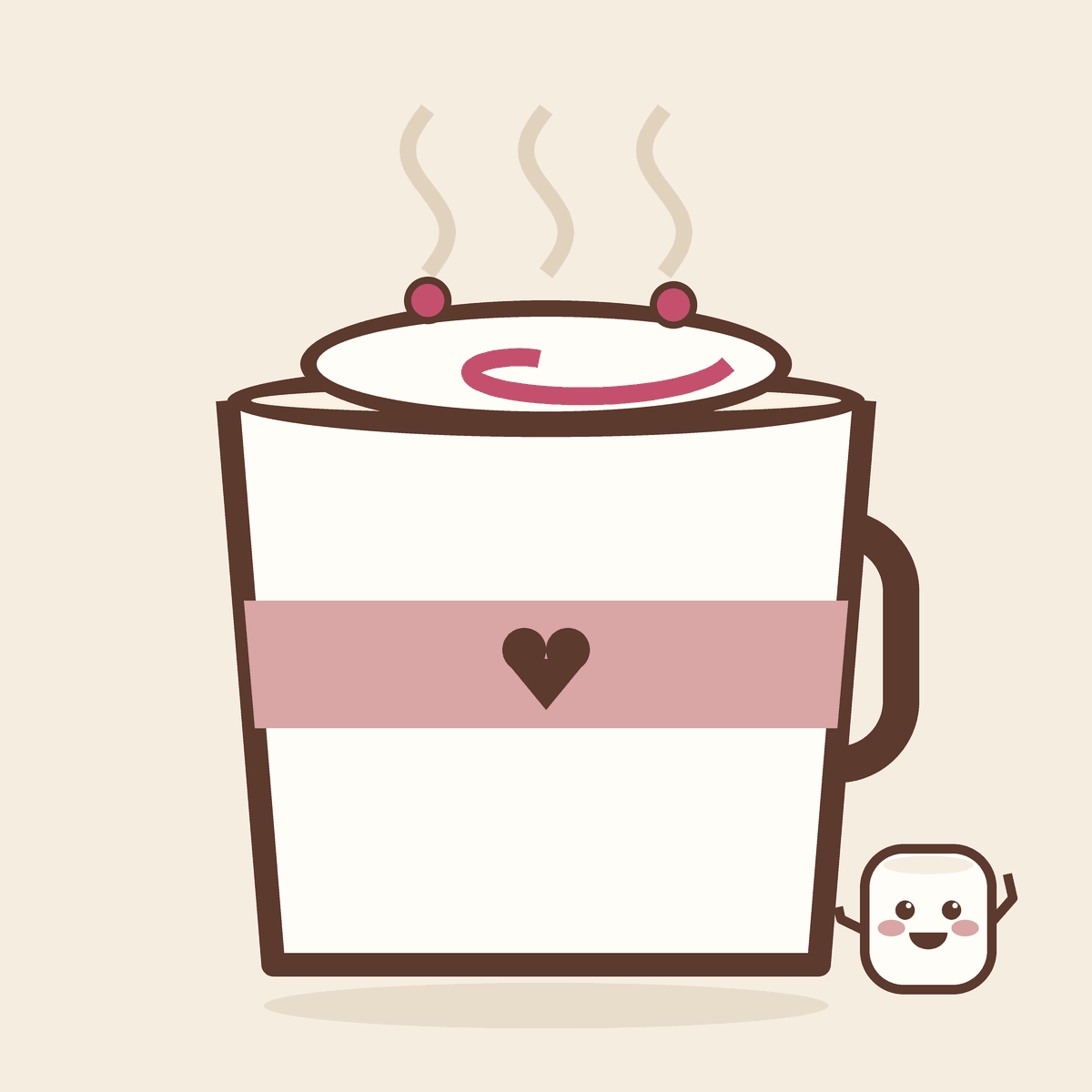 A white hot chocolate with a raspberry swirl and a pink heart sleeve